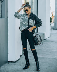 Indio Tencel Button Down Camo Top