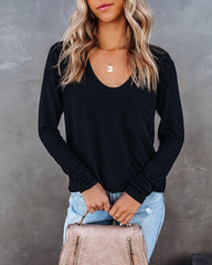 Infinity Cotton Blend Long Sleeve Pocket Top - Black