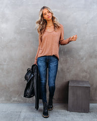 Infinity Cotton Blend Long Sleeve Pocket Top - Mocha