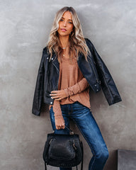 Infinity Cotton Blend Long Sleeve Pocket Top - Mocha