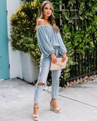 Irene Off The Shoulder Billowed Top - Dusty Blue