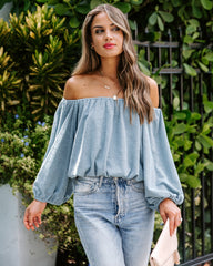 Irene Off The Shoulder Billowed Top - Dusty Blue