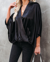 Isn't She Lovely Satin Drape Blouse - Black