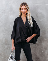 Isn't She Lovely Satin Drape Blouse - Black