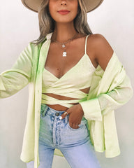 Izabel Spotted Button Down Blouse - Lime