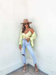 Izabel Spotted Button Down Blouse - Lime