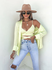 Izabel Spotted Button Down Blouse - Lime