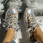 Leopard Rivet Embellished Lace-Up Sneakers