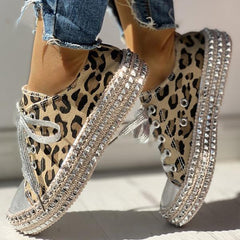 Leopard Rivet Embellished Lace-Up Sneakers