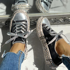Leopard Rivet Embellished Lace-Up Sneakers