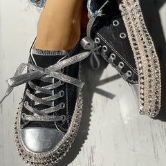Leopard Rivet Embellished Lace-Up Sneakers