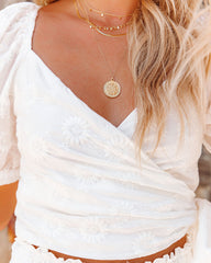 Jaden Cotton Embroidered Wrap Crop Top