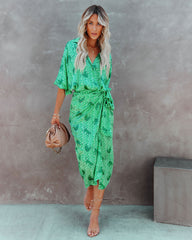 Jaguar Satin Wrap Midi Skirt - Green