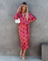 Jaguar Satin Wrap Midi Skirt - Red