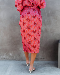 Jaguar Satin Wrap Midi Skirt - Red