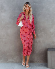 Jaguar Satin Wrap Midi Skirt - Red