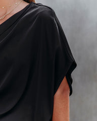 Janay Satin One Shoulder Drape Blouse - Black