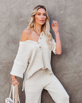 Janelle Cotton Blend Relaxed Henley Top