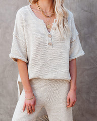 Janelle Cotton Blend Relaxed Henley Top