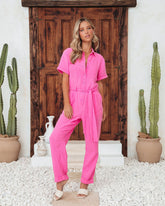 Janice Cotton Pocketed Jumpsuit - Hot Pink