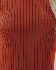 Janice Ribbed Crop Turtleneck Top - Terracotta