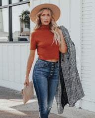 Janice Ribbed Crop Turtleneck Top - Terracotta