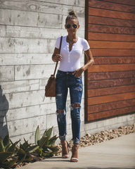 Janie Ribbed Henley Bodysuit - White