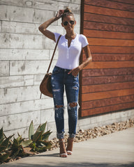 Janie Ribbed Henley Bodysuit - White