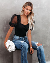 Jasey Organza Sleeve Knit Top