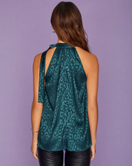 Jaxen Satin Embossed Tie Blouse - Forest Green