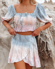 Jessamine Tie Dye Smocked Puff Sleeve Crop Top