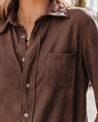 Jinnie Faux Suede Button Down Top - Brown
