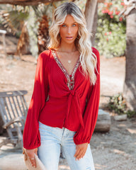 Joaquin Tie Front Beaded Blouse