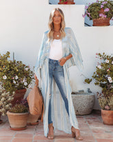 Joli Metallic Duster Kimono - Light Blue