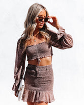 Jordanna Smocked Spotted Ruched Crop Blouse