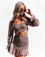 Jordanna Smocked Spotted Ruched Crop Blouse