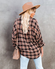 Journee Cotton Plaid Button Down Top - Brown