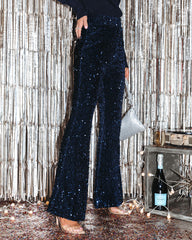 Journey Sequin Velvet Pants - Navy