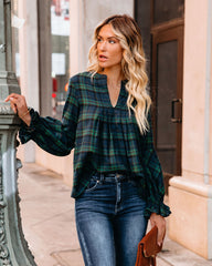 Julien Cotton Plaid Babydoll Top - Green