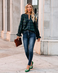 Julien Cotton Plaid Babydoll Top - Green