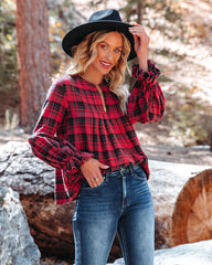 Julien Cotton Plaid Babydoll Top - Spiced Red