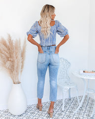 June Swoon Cotton Blend Eyelet Hook + Eye Crop Top