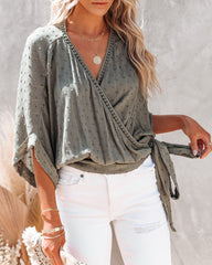 Just Lucky Swiss Dot Shimmer Wrap Top