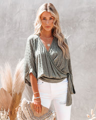 Just Lucky Swiss Dot Shimmer Wrap Top