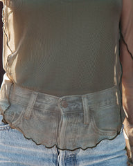 Justine Long Sleeve Mesh Top - Olive