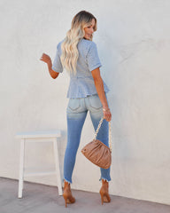 Kago Tweed Peplum Top - Blue