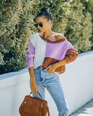 Kairo Colorblock Cable Knit Sweater - Chocolate Combo