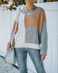 Kairo Colorblock Cable Knit Sweater - Grey Combo