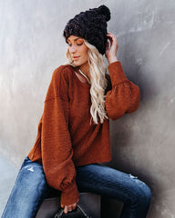 Kaitlynn Billowed Sleeve Knit Top - Rust