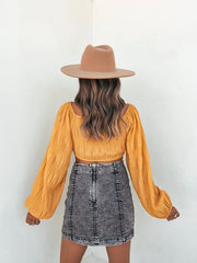 Kaitlynn Textured Tie Front Crop Top - Mustard